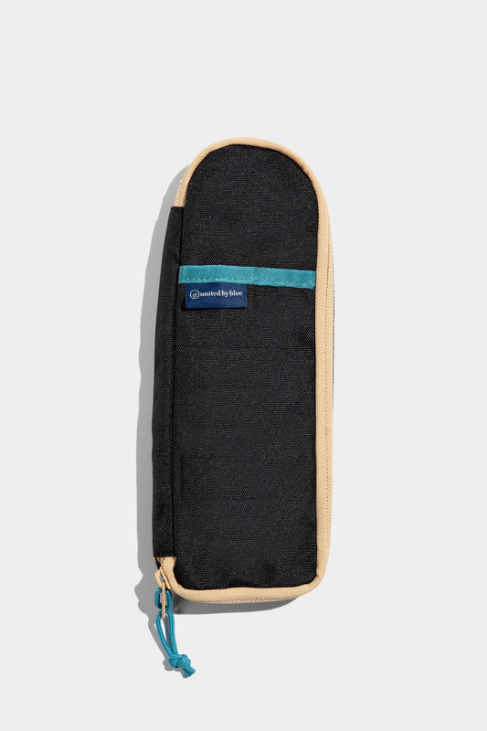 Black The Utensil Pack - Perfect for Packed Lunches (Front): Black canvas pouch with tan trim, teal strap, and zipper pull