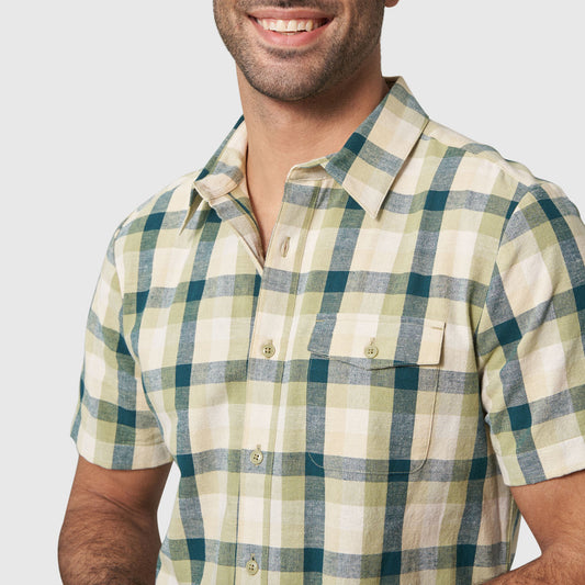Chemise boutonnée à carreaux et manches courtes en chambray pour homme