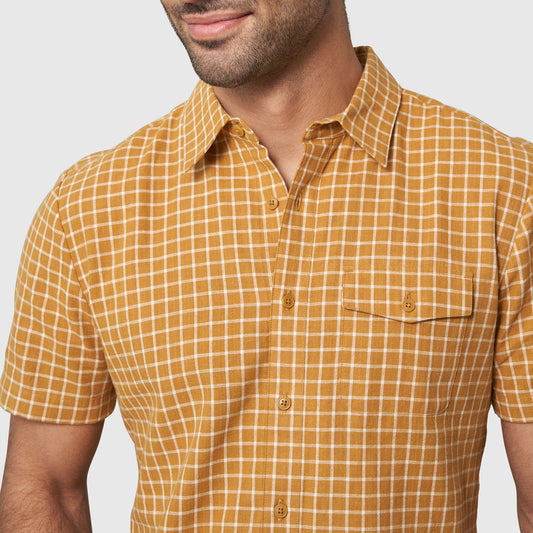 Chemise boutonnée à carreaux et manches courtes en chambray pour homme