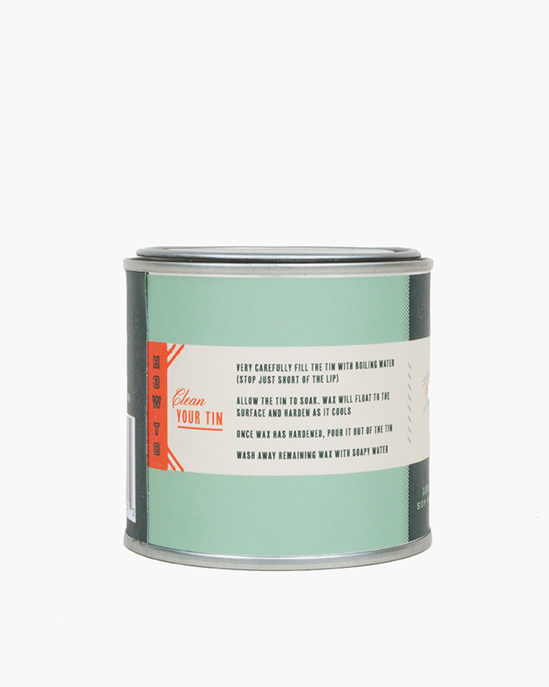 Default Title 5oz Scout Citronella Candle - 2 Pack (Back): Mint green tin candle showing cleaning instructions on back label