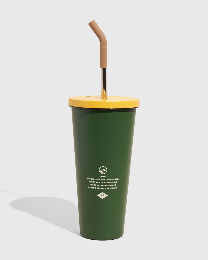 24oz insulated steel straw tumbler in the Pine - REUSE design.