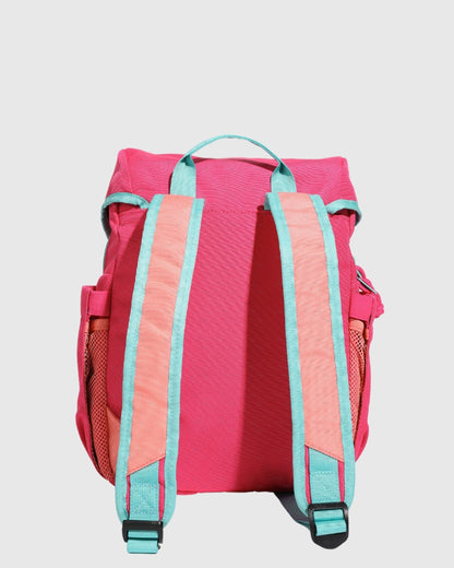 Pink (R)evolution™ 9L Sidekick (Back): Hot pink backpack back panel with teal and peach padded shoulder straps