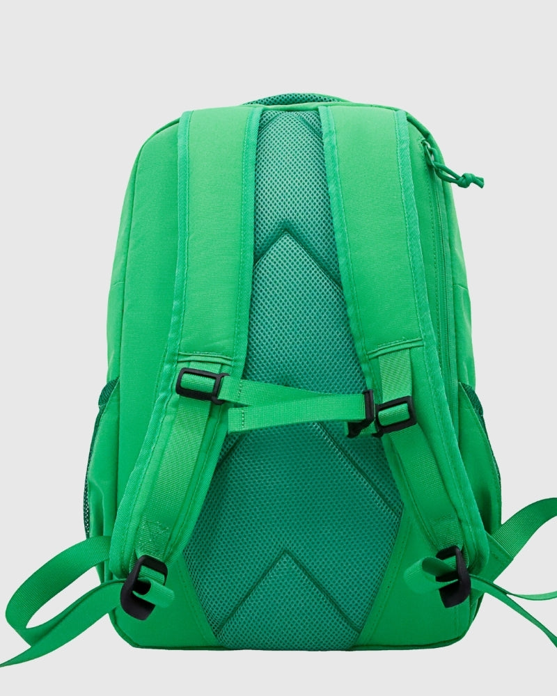 Bright Green (R)evolution™ 25L Transit Pack (Back): Green backpack back panel with mesh padding, padded straps, and sternum strap