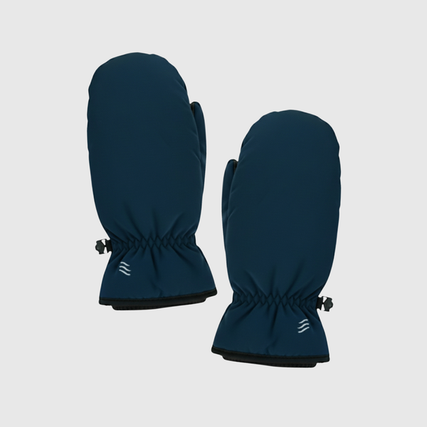 Navy THE EXTREME WEATHER 2 PACK WATERPROOF PLUSH LINED MITTEN AND KNIT GLOVE 2 PACK (Angle): Pair of dark teal mittens with elastic cuffs and toggle adjusters