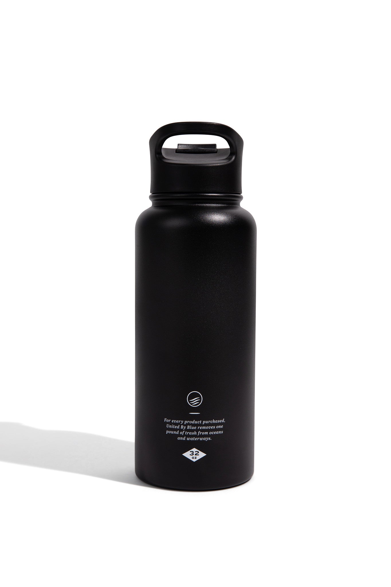 Black - Ink Bottle - 23 Oz. Insulated Stainless Steel (Back): Matte black insulated bottle with loop lid and ocean cleanup branding