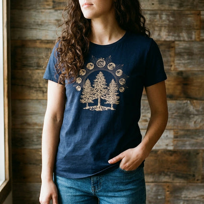 Womens Fit Graphic Tee in 100% Organic Cotton - Lunar Phases