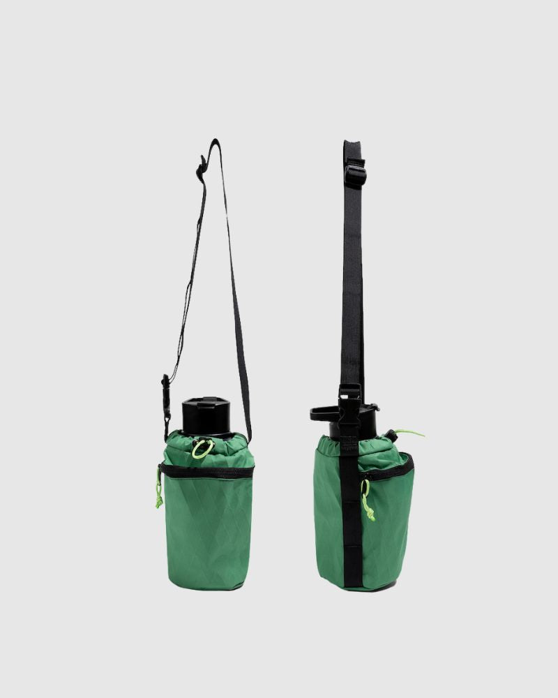 Evergreen Water Bottle Sling - Westward (Pre-Release) (Angle): Two green bottle carriers shown with thin strap and wide strap configurations
