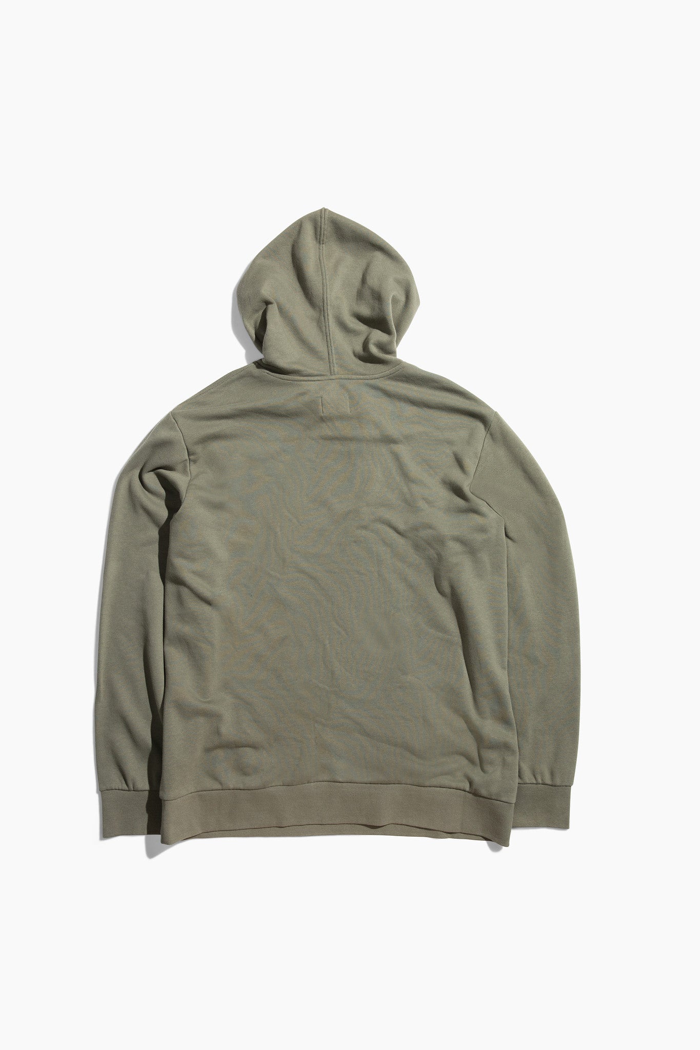 Dark Olive Bison Impact Hoodie (Back): Muted olive pullover hoodie, back view, ribbed hem and cuffs visible