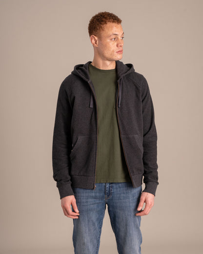 Sudadera orgánica con capucha y cremallera tipo raglán