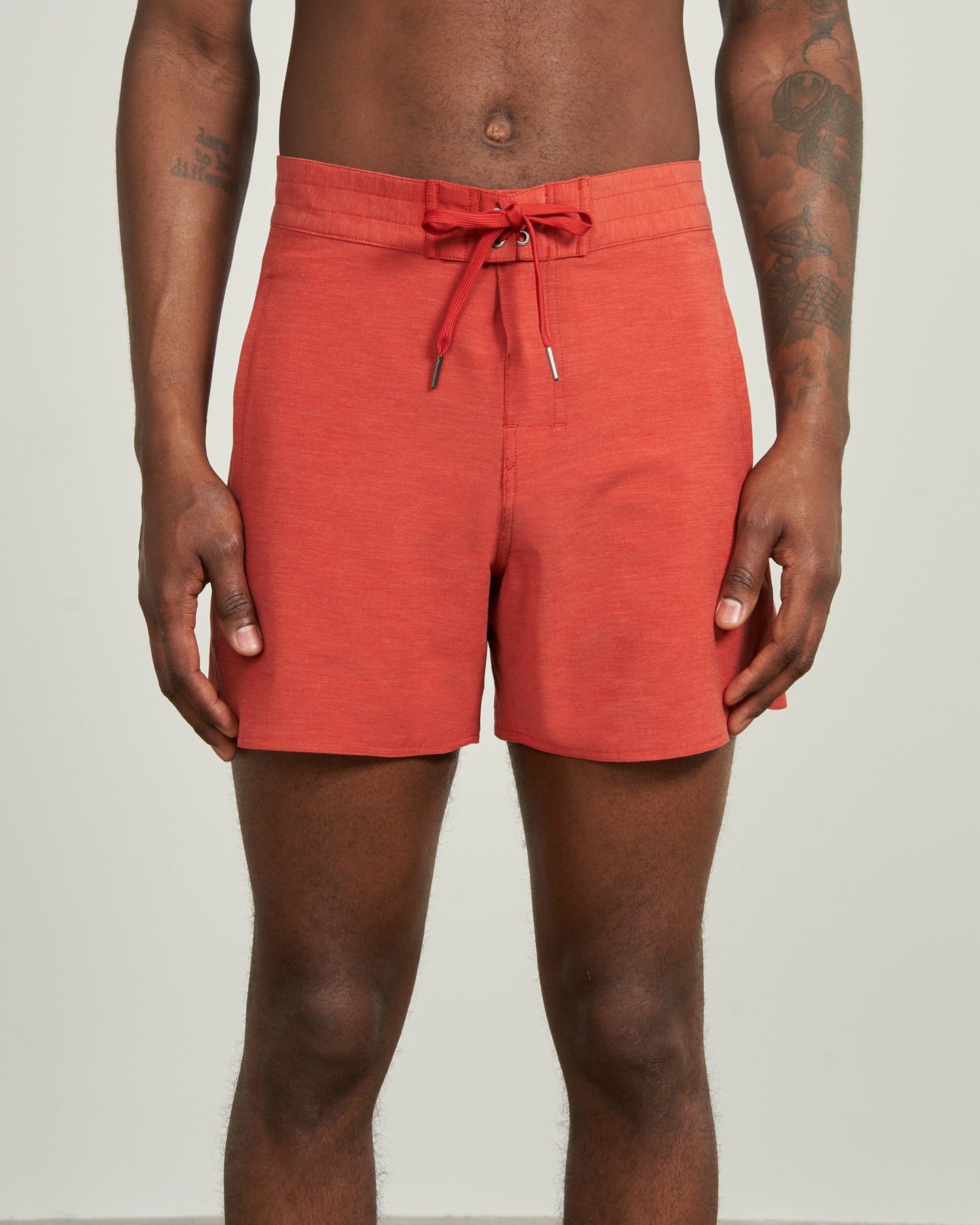 Ketchup The Responsible Board Short - 5" (Front): Red-orange board short with drawstring waist and flat front panel